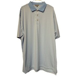 Peter Millar Summer Comfort White Lgt Blue Stripes S/S Polo Golf Shirt Size XXL